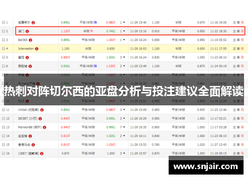 热刺对阵切尔西的亚盘分析与投注建议全面解读